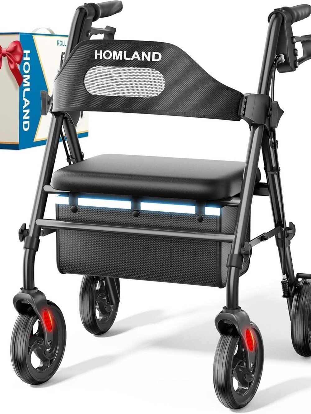 Open Box- HOMLAND Foldable Rollator Walkers with Seat for Seniors, 8''